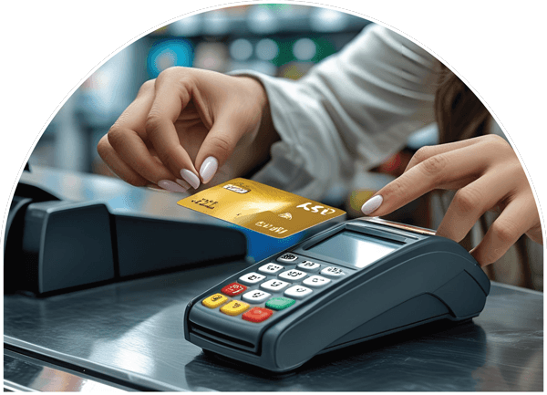 A man inserting a rewards card into a card reader